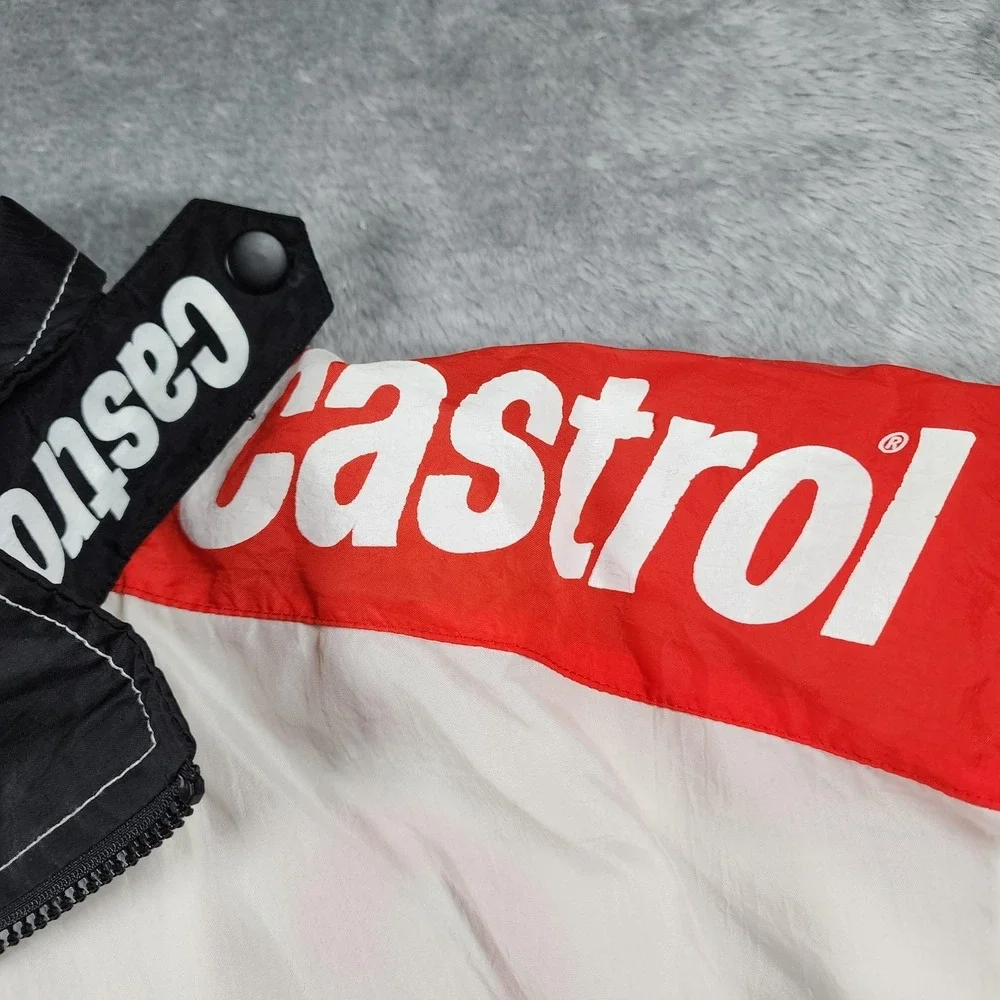 VINTAGE Castrol GTX Racing Jacket Mens XL White Nylon Windbreaker Colorblock 90s